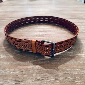 Vintage Linea Pelle Genuine Leather and Solid Brass Lace Belt, Medium